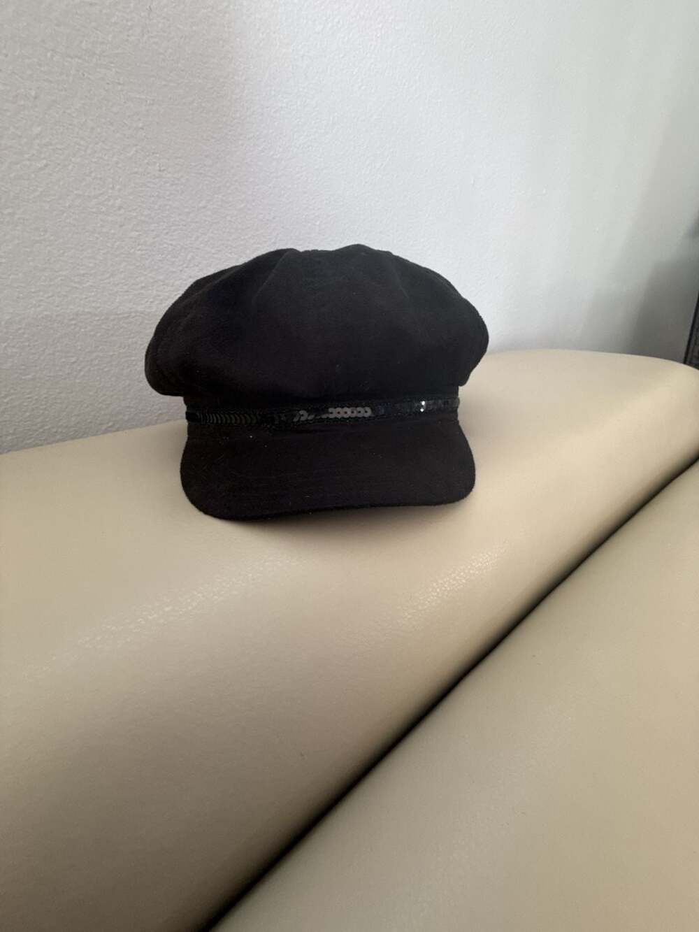 Black Sequin Trim Fiddler Fisherman Cap Size 57 Cm